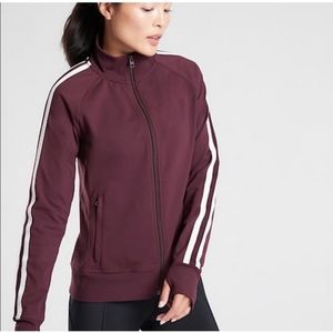 Athleta Burgundy Track Jacket with White Stripes